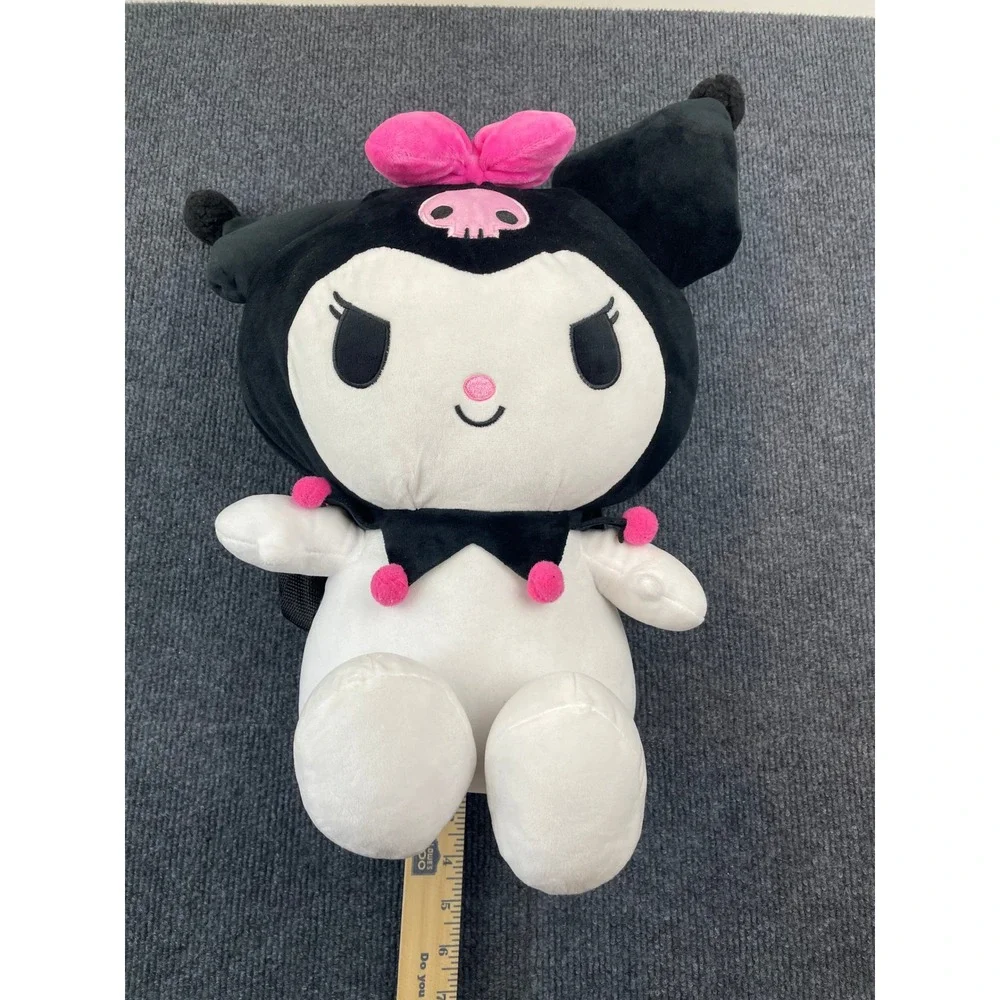 Sanrio Kuromi Plush Backpack 15 Inch Black White Pink Kawaii Character Bag NEW